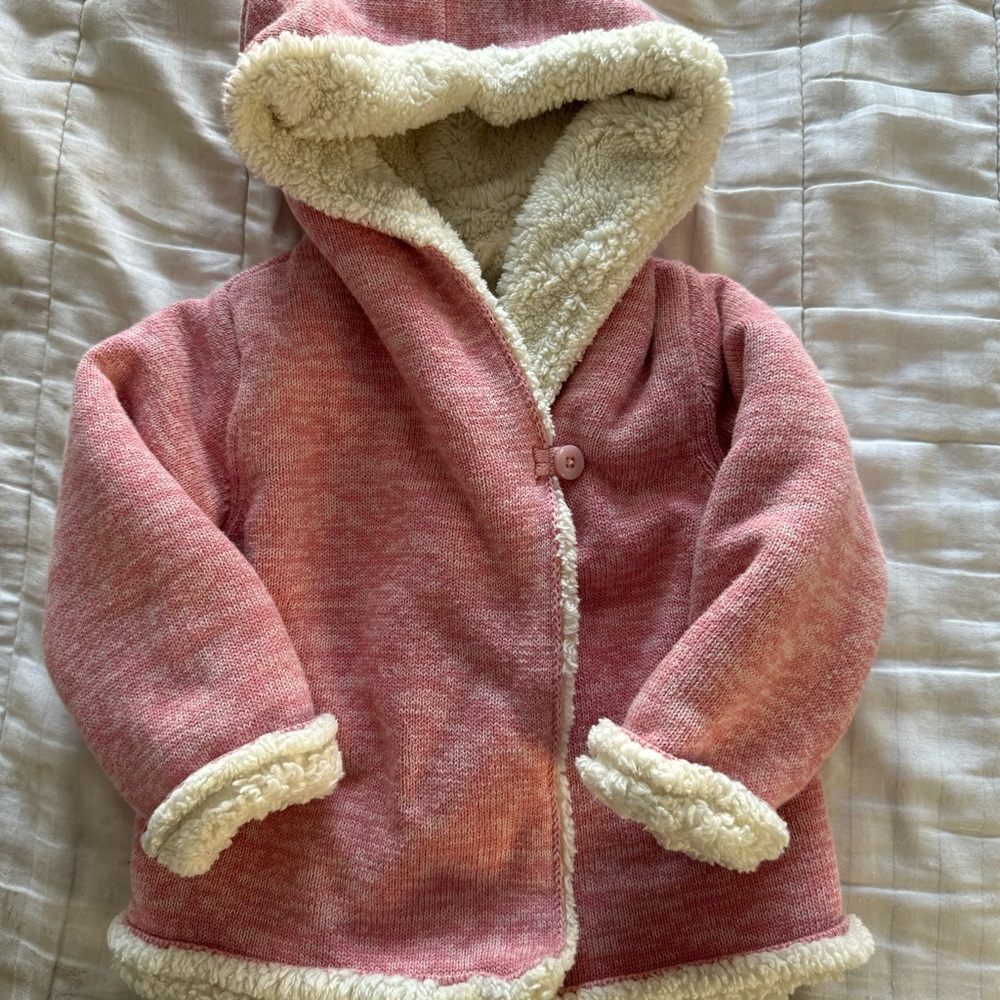 Cozy Pink Hooded Jacket with Cream Trim